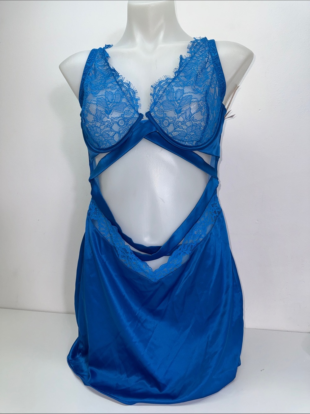 Victoria's Secret Royal Blue Lace & Satin Chemise Sz XL NWT